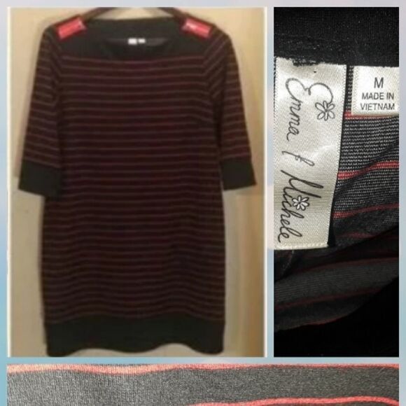 Black red striped zipper shoulder shift dress - Picture 1 of 6